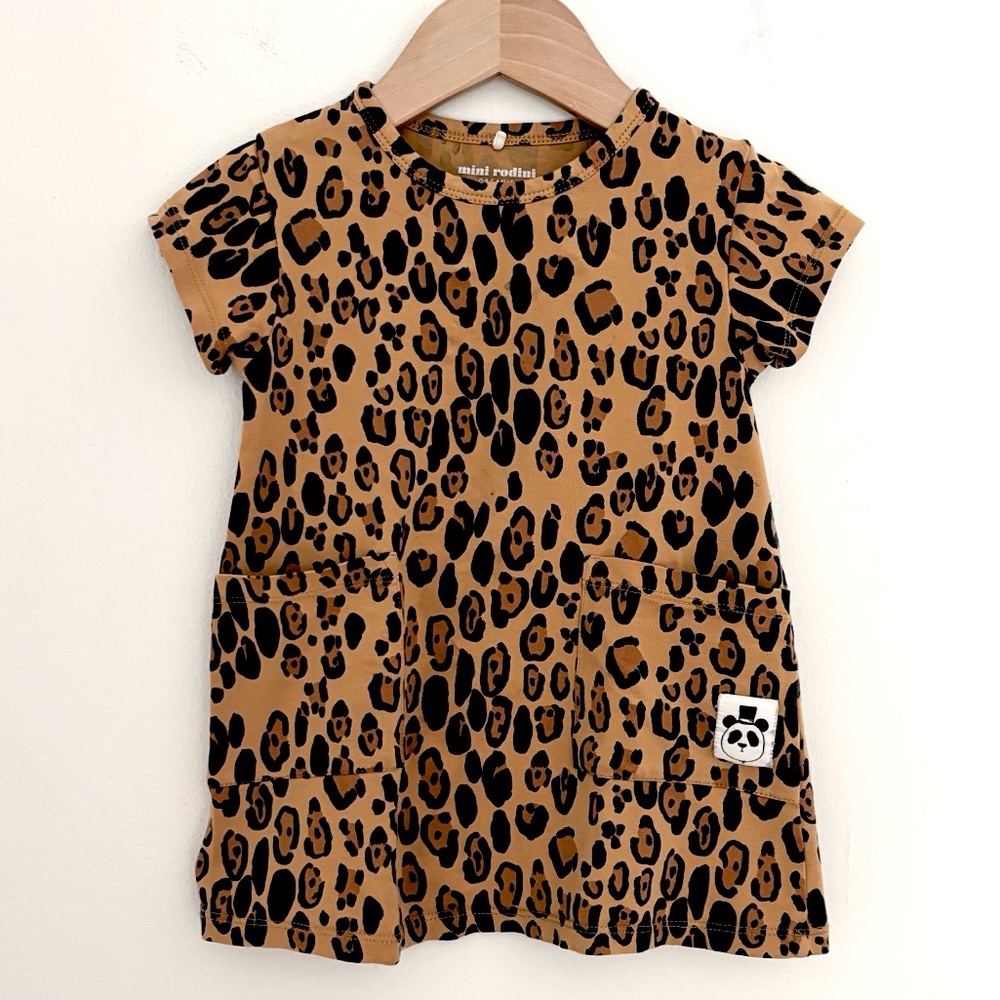 Mini Rodini Leopard Short Sleeve Dress 9-18m play condition animal print